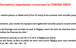 Information CORONA VIRUS et FROMAGE