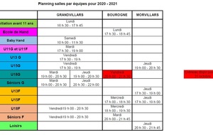 Planning salles saison 2020-2021