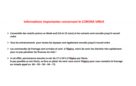 Information CORONA VIRUS et FROMAGE